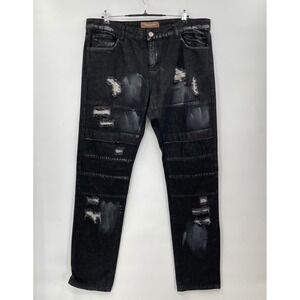 Crysp Denim Black Distressed Moto‎ Jeans Mens Size 36